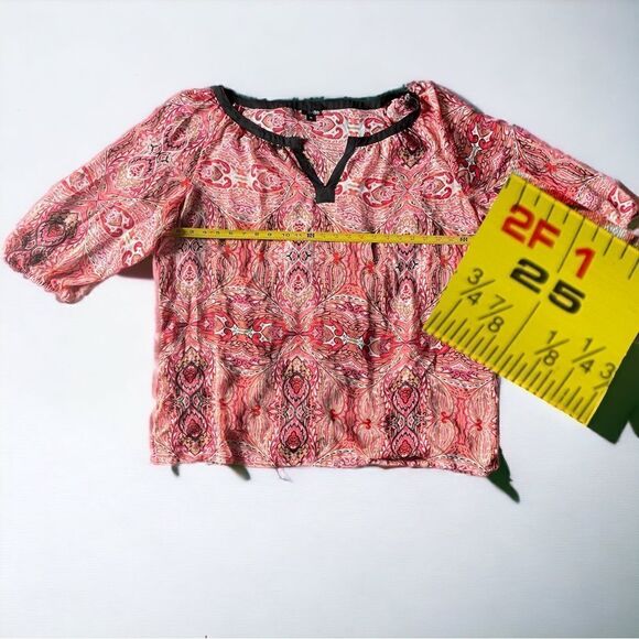 East 5th l Sheer l Tunic Top Blouse l Pink/Red Black Trim l 3/4 Sleeve l 3X EUC - Picture 7 of 11